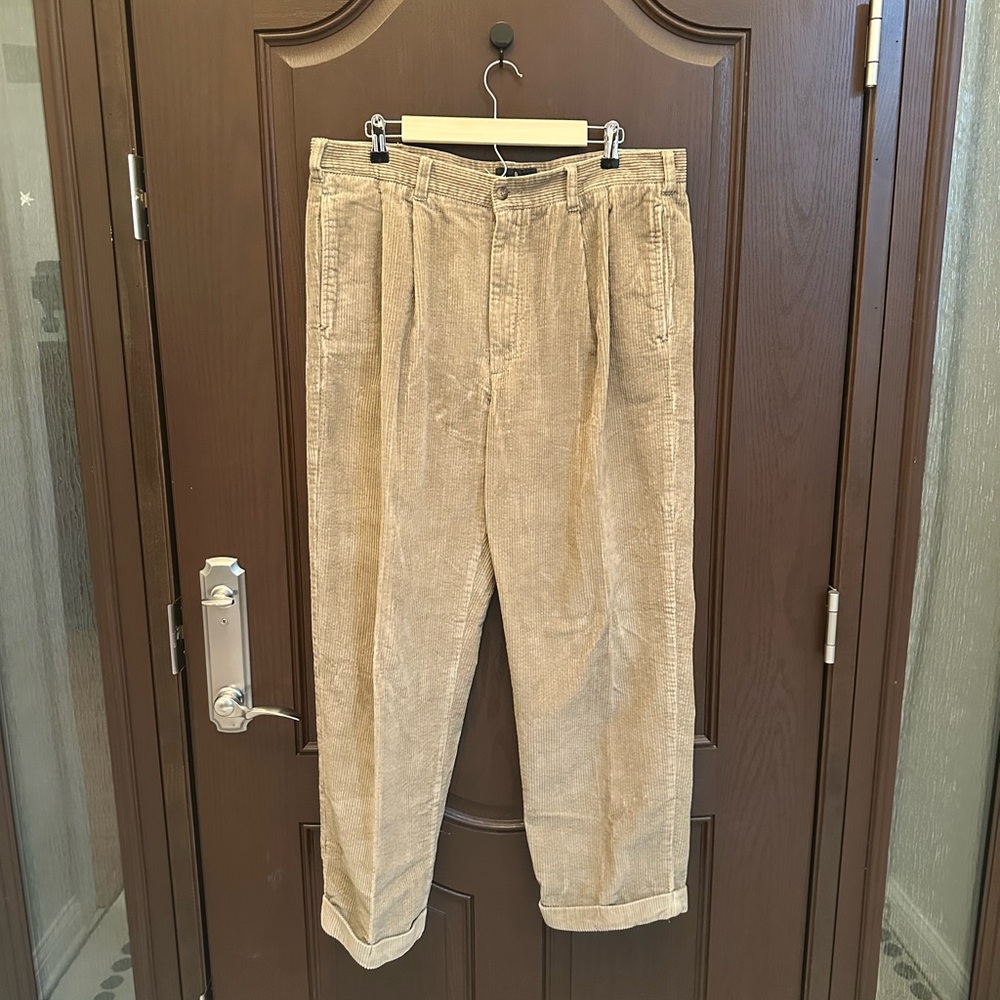 Bill Blass Corduroy Pants Men 38x30 Beige Tan Straight Leg Cotton Casual Classic